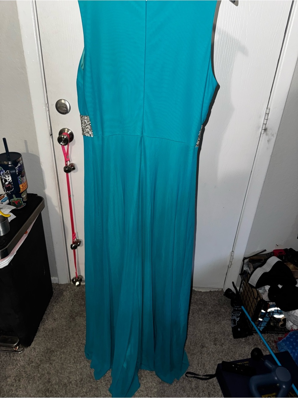 Coco Teal Embellished Waist Evening Gown - Picture 11 of 11